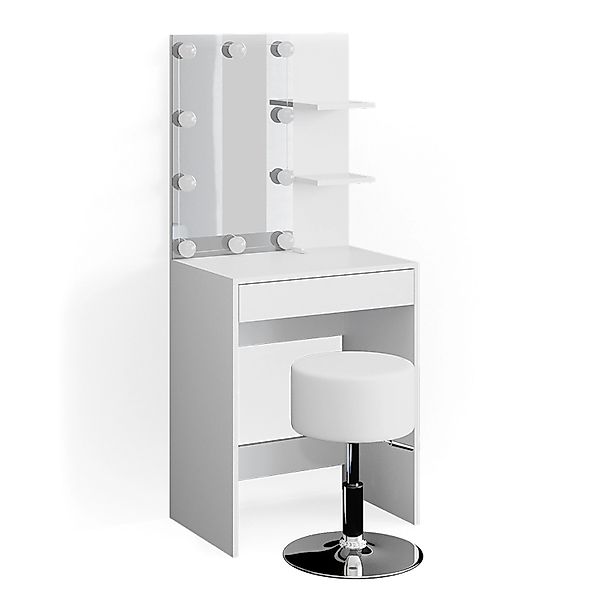 Vicco Schminktisch Isabelle Weiß 60 cm mit LED Beleuchtung und Hocker günstig online kaufen