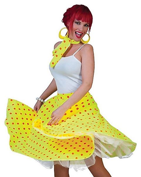 Funny Fashion Kostüm Fifties Punkte Tellerrock mit Halstuch, Gelb Oran günstig online kaufen