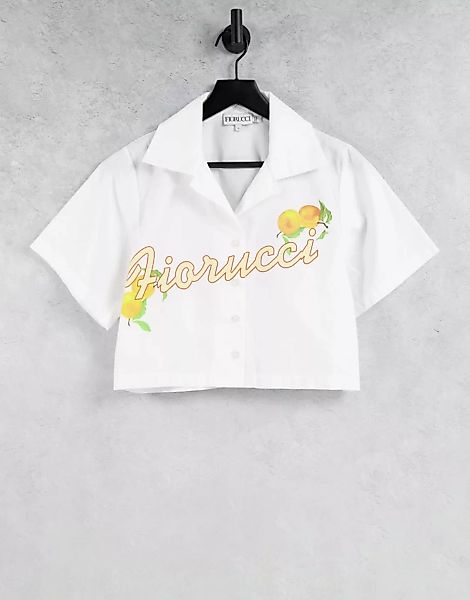 Fiorucci – Kurz geschnittenes Hemd mit Retro-Orangen-Grafik-Weiß günstig online kaufen