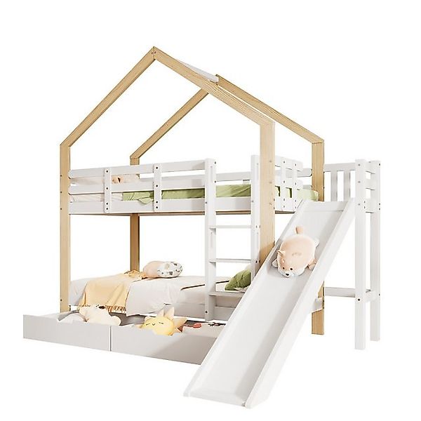 Flieks Etagenbett, Kinderbett mit Rutsche, dreistufiger Leiter und 2 Schubl günstig online kaufen