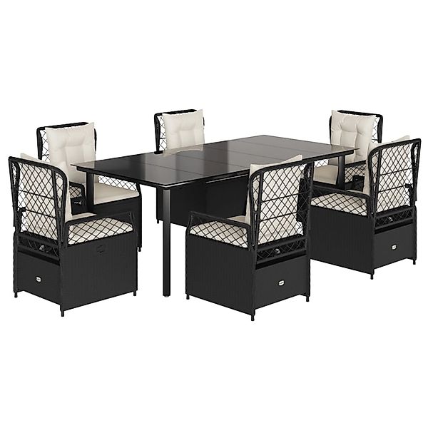 vidaXL 7-Tlg Garten-Essgruppe mit Kissen Schwarz Poly Rattan 3262969 günstig online kaufen
