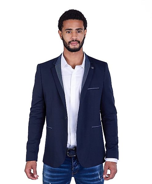 Denim Distriqt Jerseysakko Sportliches Jersey Sakko mit Jeanskragen Navy Gr günstig online kaufen