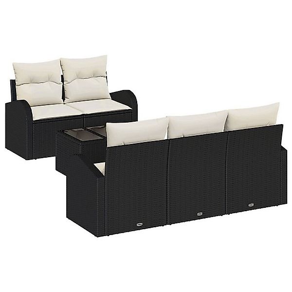 vidaXL Loungesofa 6-tlg. Garten-Sofagarnitur mit Kissen Schwarz Poly Rattan günstig online kaufen