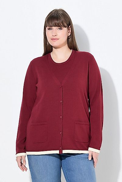Ulla Popken Strickjacke Strickjacke V-Ausschnitt Langarm Biobaumwolle günstig online kaufen