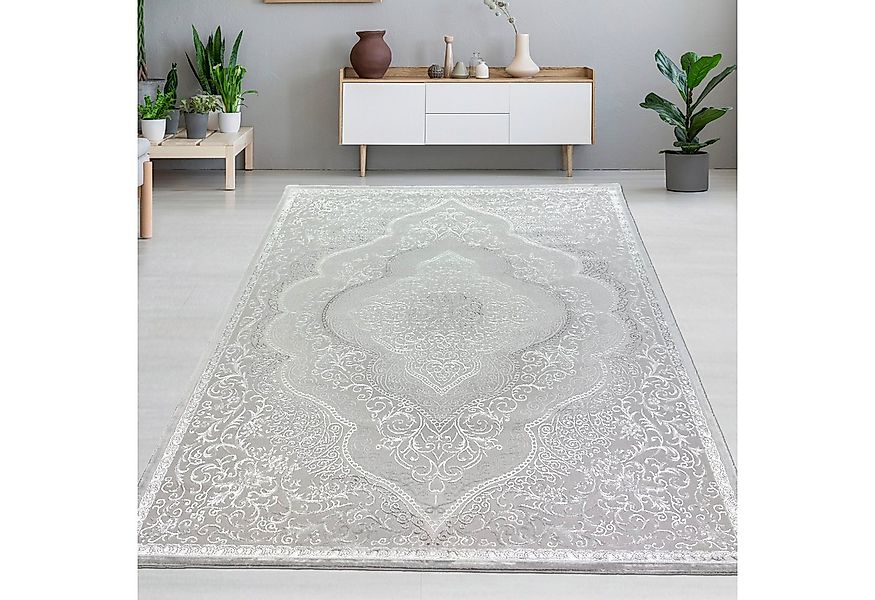 Carpetia Teppich Orientteppich mit Verzierungen glänzend silber grau-beige, günstig online kaufen