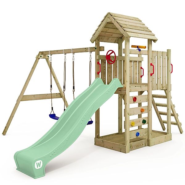 Wickey Spielturm MultiFlyer mit Holzdach, Doppelschaukel günstig online kaufen