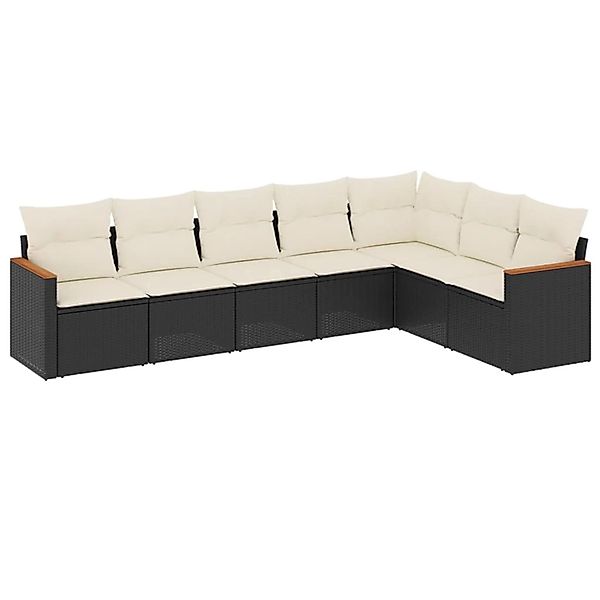 vidaXL 7-Tlg Garten-Sofagarnitur mit Kissen Schwarz Poly Rattan 3226028 günstig online kaufen