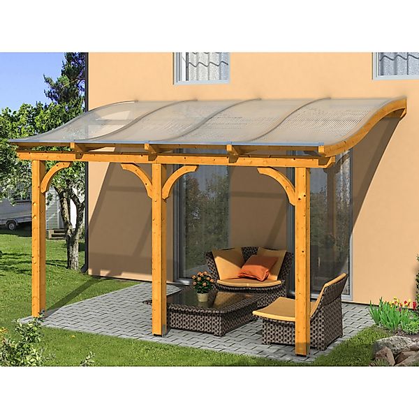 Skan Holz Terrassenüberdachung Venezia 434 x 289 cm Leimholz Eiche hell günstig online kaufen
