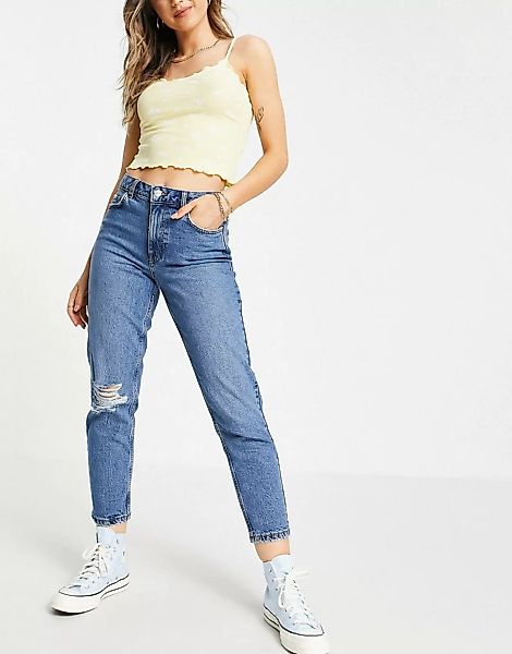 New Look – Gerippte Mom-Jeans in Blau günstig online kaufen