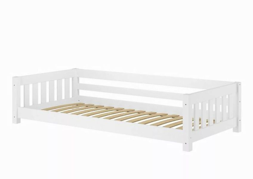 ERST-HOLZ Bett Weißes Niederflurbett für Kinder 90x200 Kiefer massiv Zubehö günstig online kaufen