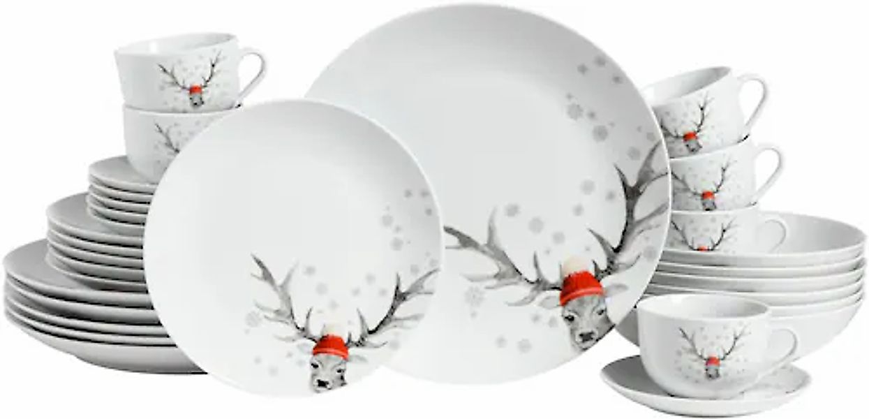 CreaTable Kombiservice »Luna Hirsch«, (Set, 30 tlg.), winterliches Hirsch-M günstig online kaufen