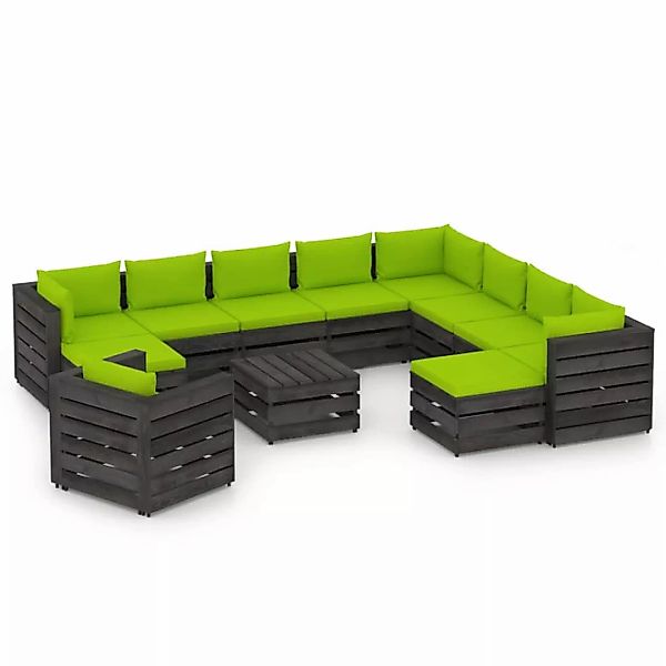 12-tlg. Garten-lounge-set Mit Kissen Grau Imprägniertes Holz günstig online kaufen