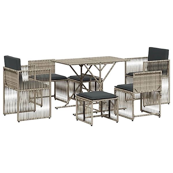 vidaXL 7-Tlg Garten-Essgruppe mit Kissen Hellgrau Poly Rattan 369014 günstig online kaufen