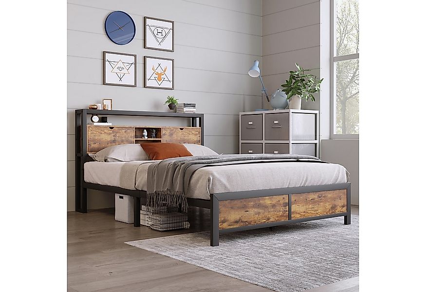 MODFU Metallbett modernes Design im Industrie-Look, platzsparend und langle günstig online kaufen