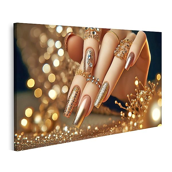 islandburner Leinwandbild Glitzernde Goldpracht Maniküre mit günstig online kaufen