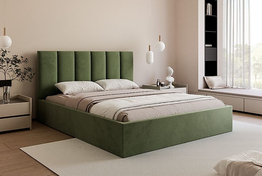 Goldstoff Polsterbett mit Stauraum & elegantem günstig online kaufen