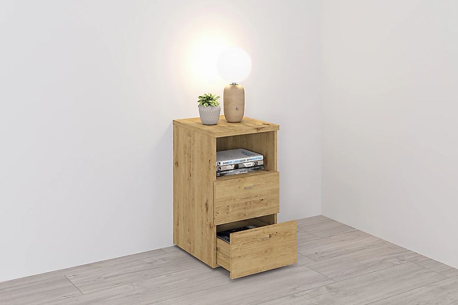 FMD Nachtkonsole "Suva" Nachttisch m. 2 Schubkästen und offenem Fach günstig online kaufen