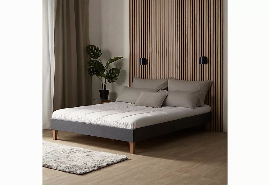 Homestyle4u Polsterbett 140x200 Doppelbett Futonbett Holzbett Grau Bettgest günstig online kaufen