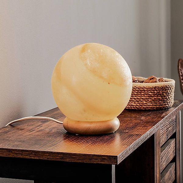 Envostar Harmony Salz-Tischlampe Kugel Holzsockel günstig online kaufen