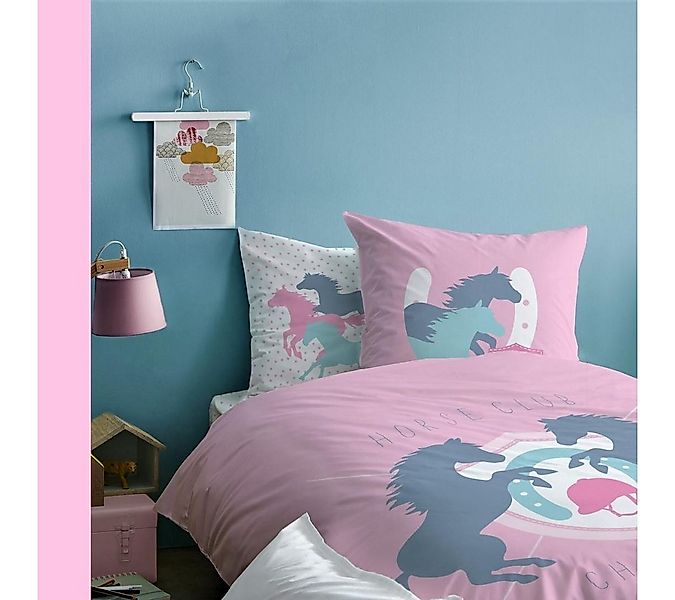 MTOnlinehandel Bettwäsche 135x200 + 80x80 cm Biber „Horse Club“ Pferde-Moti günstig online kaufen