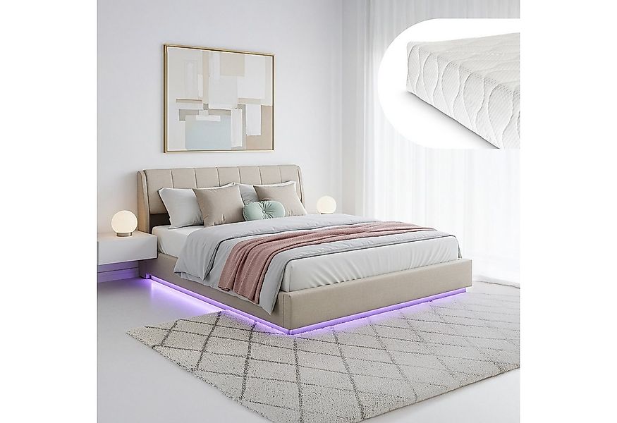 en.casa Polsterbett, mit Matratze »Tröstiar« mit LED-Beleuchtung 180x200 cm günstig online kaufen