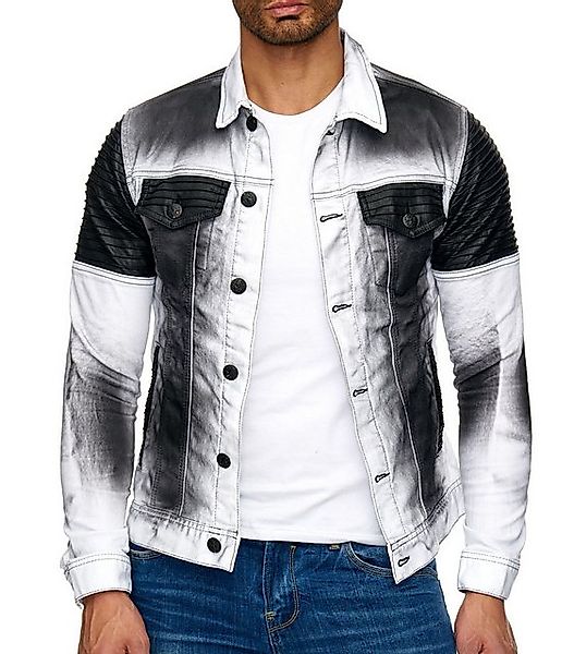 KINGZ Jeansjacke Herren Biker Jeansjacke im Batik-Look Weiss S günstig online kaufen
