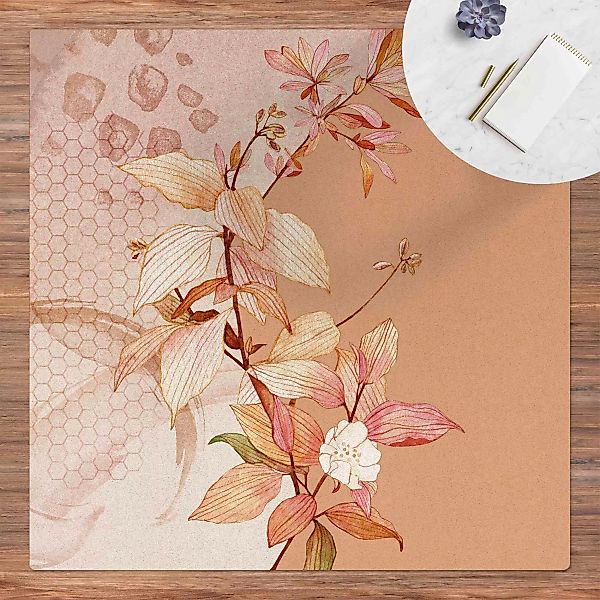 Kork-Teppich Romantisches Blütenaquarell mit Texturgeflecht günstig online kaufen