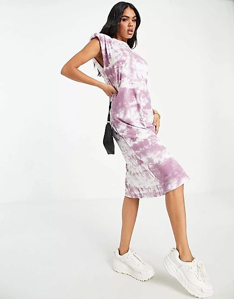 I Saw It First – Kleid mit Schulterpolstern und Batikmuster in Rosa günstig online kaufen