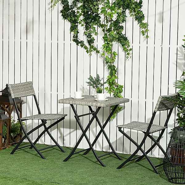 Outsunny 3tlg Rattan Balkonmöbel-Set Bistro-Set mit 2 Klappstühlen und Klap günstig online kaufen