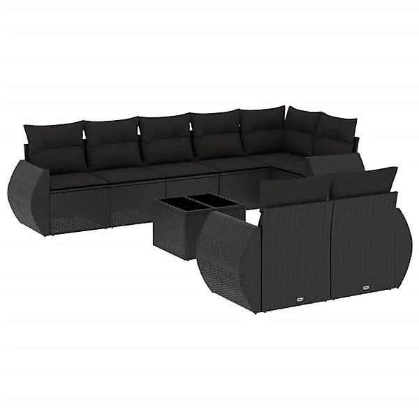 vidaXL 9-Tlg Garten-Sofagarnitur mit Kissen Schwarz Poly Rattan 3221624 günstig online kaufen