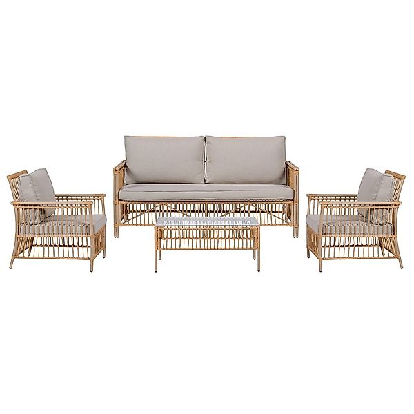 ebuy24 Neel Sofa-Set Polyrattan 4 Teile mit Kissen Natur günstig online kaufen