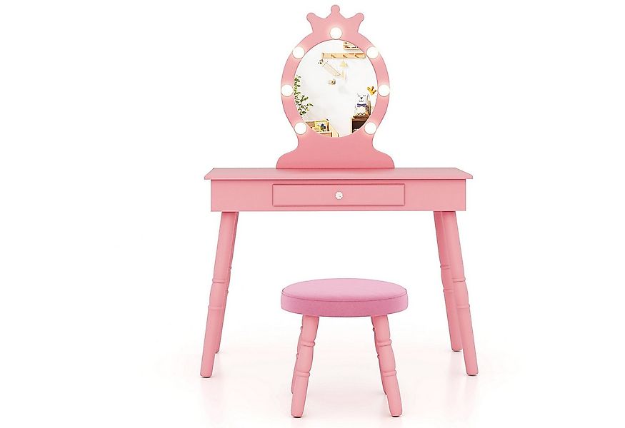 COSTWAY Schminktisch Kinderschminktisch mit Hocker, mit LED Beleuchtung günstig online kaufen
