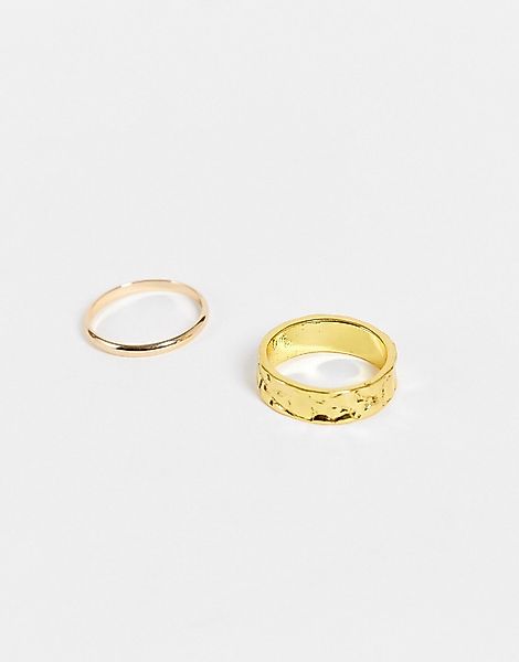 DesignB – 2er-Pack goldfarbene Ringe mit gehämmertem Design günstig online kaufen