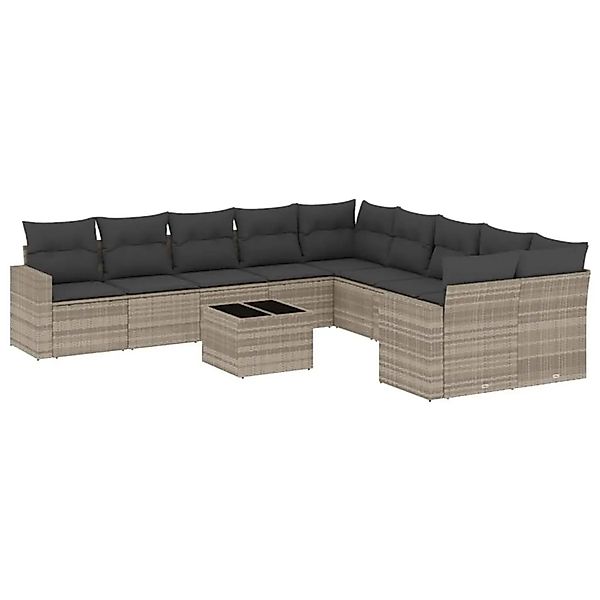 vidaXL 11-Tlg Garten-Sofagarnitur mit Kissen Hellgrau Poly Rattan 3251859 günstig online kaufen
