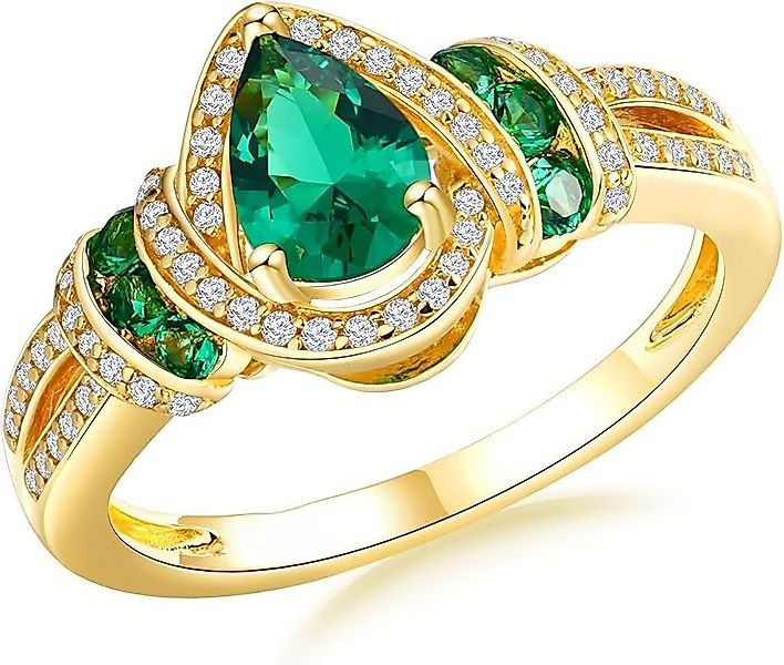 Jumpeak Diamantring Damenring 1 Karat, Lab-Smaragd Ring 14K Gold-Damen Edel günstig online kaufen