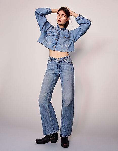 Bershka Low Waist Bootcut-Jeans Damen 34 Ausgewaschenes Blau günstig online kaufen