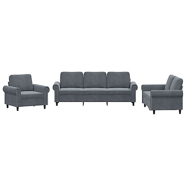 vidaXL Sofa, 3-tlg. Sofagarnitur mit Kissen Dunkelgrau Samt günstig online kaufen