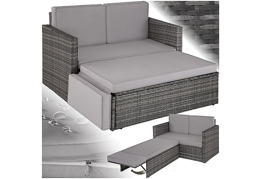 tectake Loungeset Rattan Sitzgruppe, Hocker mit klappbarer Stütze, 2-Sitzer günstig online kaufen