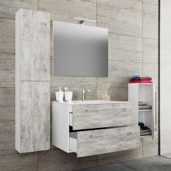 Waschplatz mit Keramikbecken in Beton Grau Weiß (vierteilig) günstig online kaufen