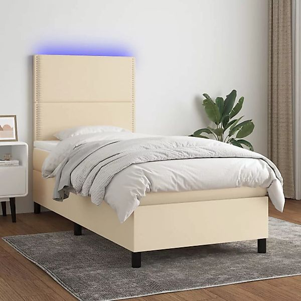 vidaXL Boxspringbett Boxspringbett mit Matratze LED Creme 90x200 cm Stoff B günstig online kaufen