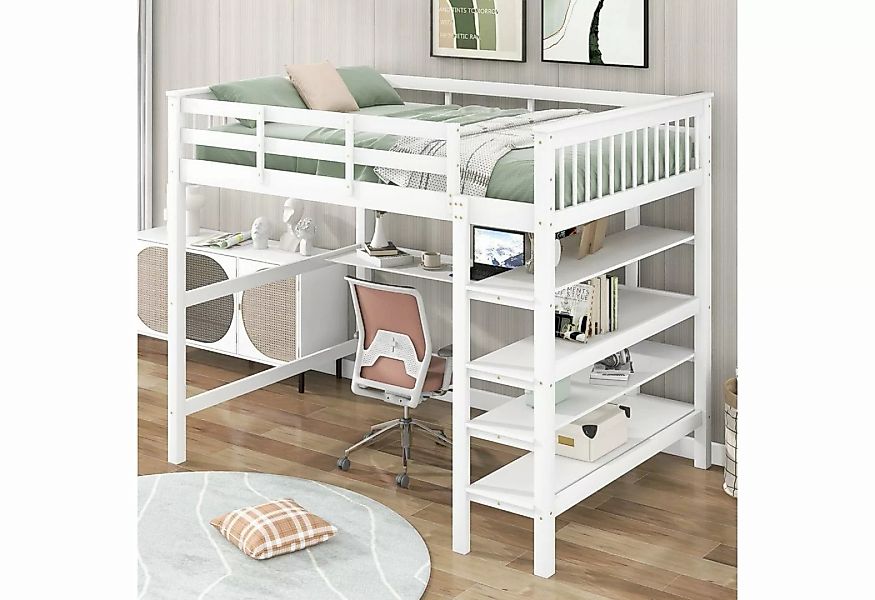 SOFTWEARY Hochbett Kinderbett mit Lattenrost (140x200 cm, Doppelbett mit Ra günstig online kaufen