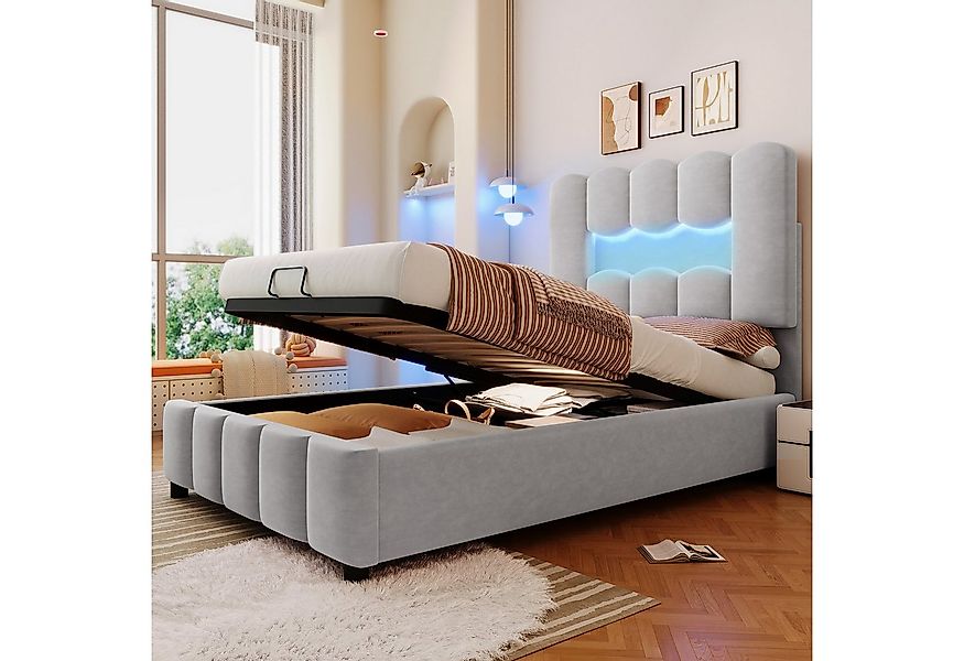 Merax Polsterbett 90x200cm mit LED-Beleuchtung (1-tlg., Jugendbett Gästebet günstig online kaufen