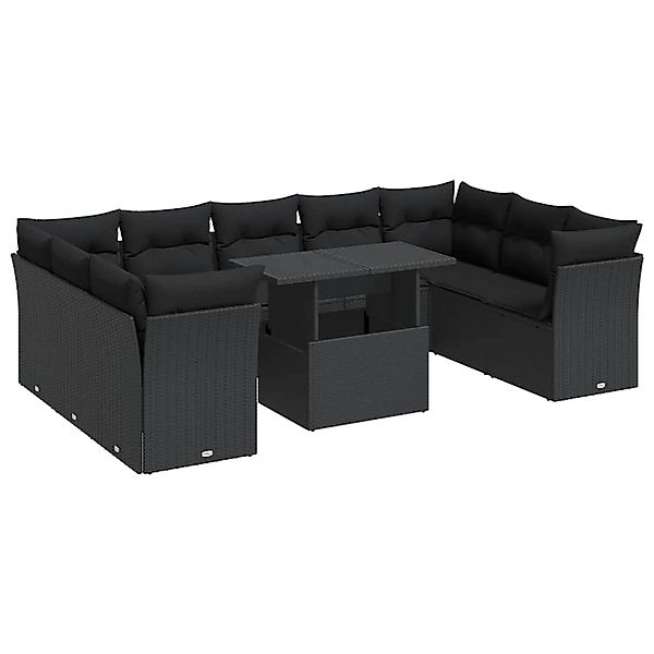 vidaXL 10-Tlg Garten-Sofagarnitur mit Kissen Schwarz Poly Rattan 3326216 günstig online kaufen