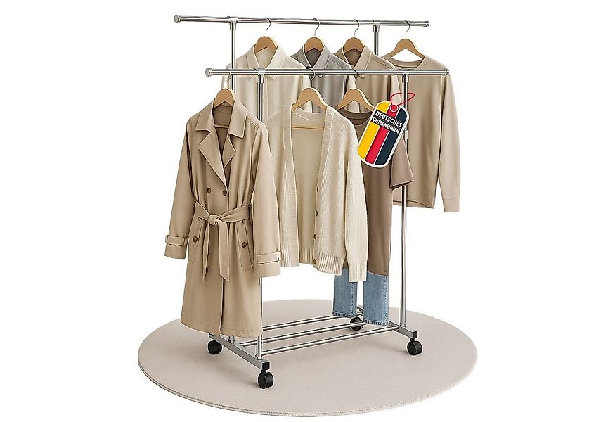 Coemo Kleiderständer, Garderobenständer mit Doppelstange, mit Rollen und Ab günstig online kaufen