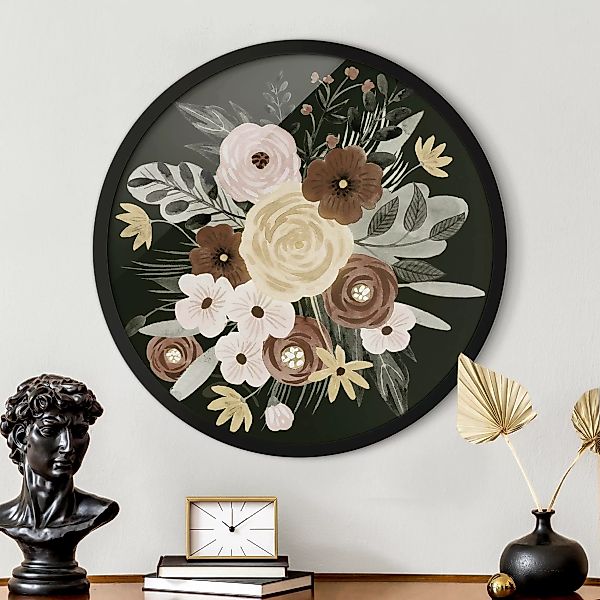 Rundes Bild mit Rahmen Pastell Blumenbouquet vor Grün I günstig online kaufen