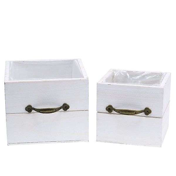 Viana Dekokorb Pflanzgefäß Holzschublade Weiß 15x15/12x12cm günstig online kaufen