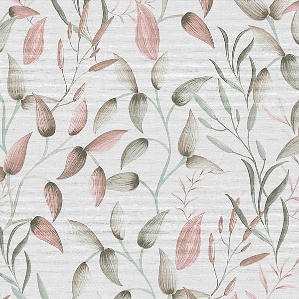 PROFHOME 397451-GU Landhaus Tapete Floral Matt Grün Rosa Creme-Weiß 0,53 m günstig online kaufen