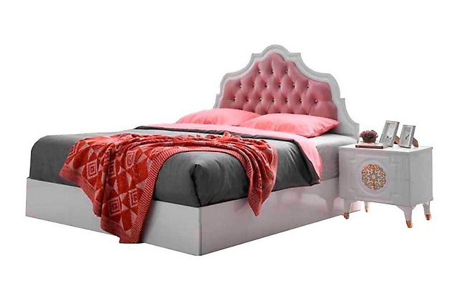 JVmoebel Bett Chesterfield Weiß-Rosa Bett Schlafzimmer Edle Polster Möbel ( günstig online kaufen