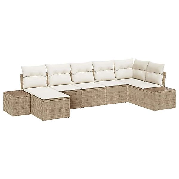 vidaXL 7-Tlg Garten-Sofagarnitur mit Kissen Beige Poly Rattan 3347151 günstig online kaufen