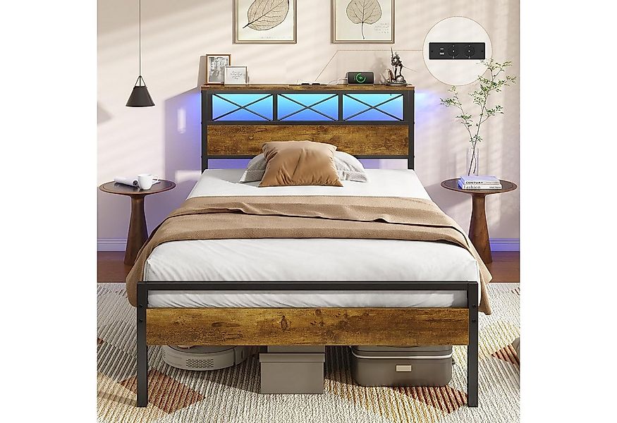 MSMASK Metallbett Bettgestell mit LED Beleuchtung und Steckdose USB-Anschlü günstig online kaufen